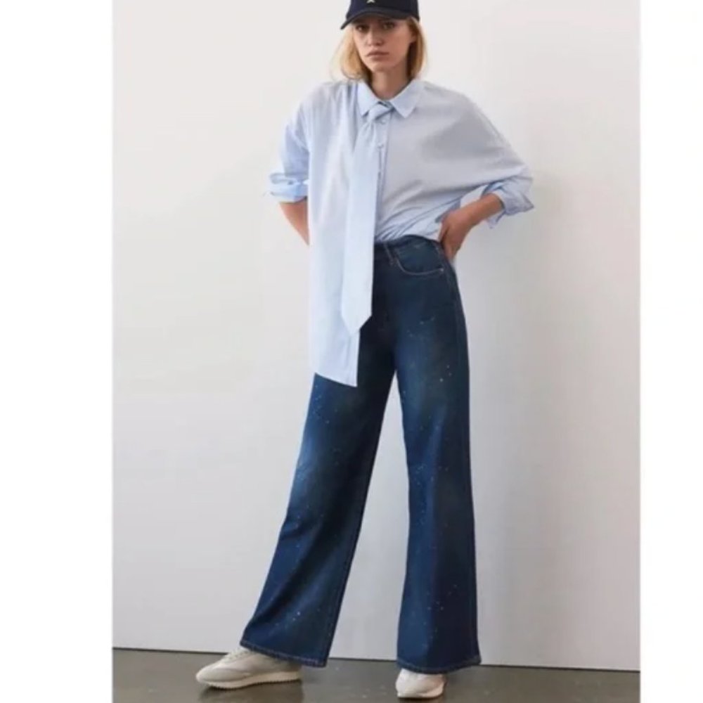 Anthropologie Pilcro The Annie Wide Leg Ultra High Rise Blue Denim Jeans